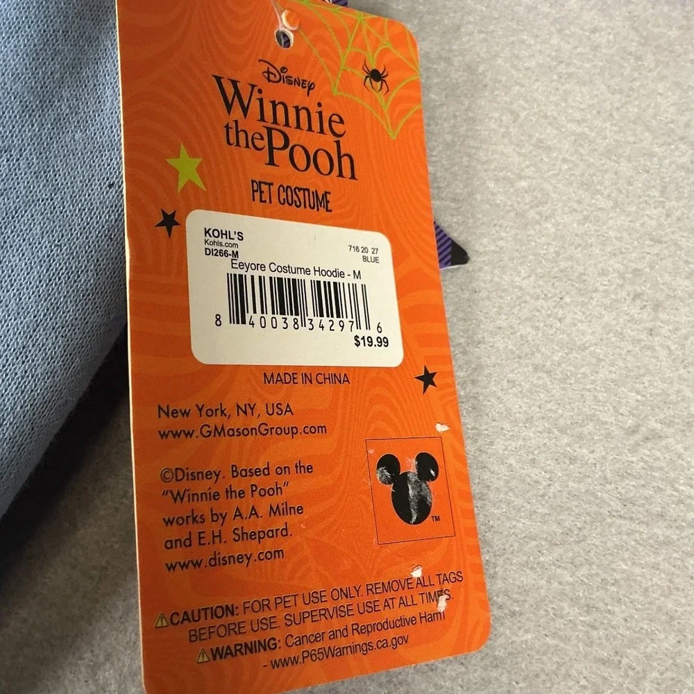 Disney Winnie the Pooh Eeyore Dog Pet Halloween Costume Hoodie Medium M NWT